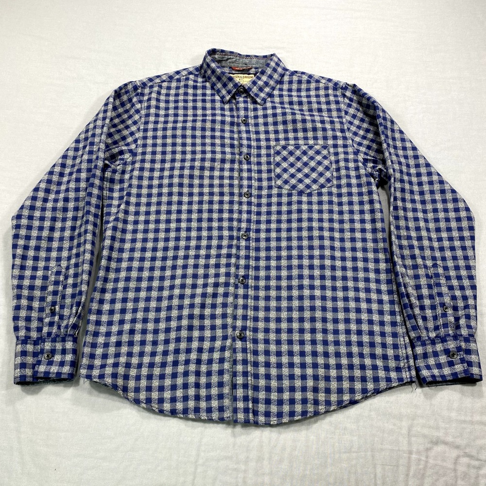 Hudson & Barrow Shirt Adult Large Blue Check Long Sleeve Button Up Casual‎ Mens